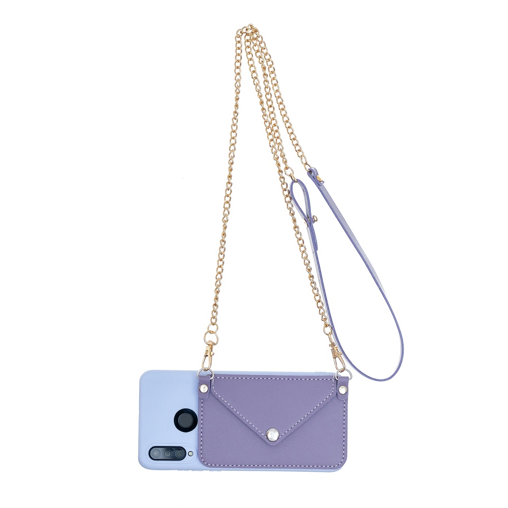 For HUAWEI P30/P30 Lite/P30 Pro Mobile Phone Cover with Pu Leather Card Holder + Hand Rope Straddle purple - Image 2