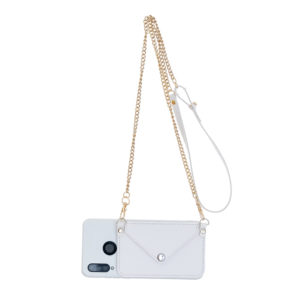 For HUAWEI P30/P30 Lite/P30 Pro Mobile Phone Cover with Pu Leather Card Holder + Hand Rope Straddle white - Image 2