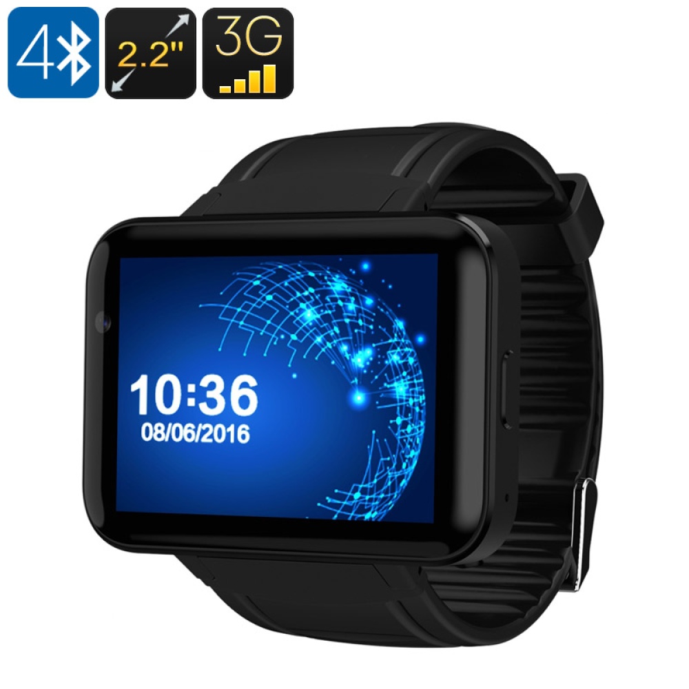 DM98 Watch Phone - Android OS, 1 IMEI, Bluetooth 4.0, WiFi, 3G Support, Built-In Mic, Speakers, Google Play, 1.3MP Cam (Black) - Image 2