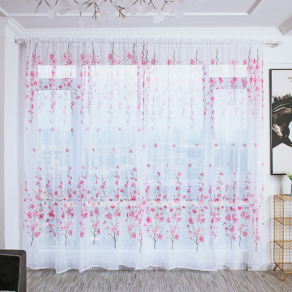 Peach Blossom Print Window Curtain for Living Room Bedroom Translucent Pink peach terry_1 * 2 meters high - Image 2