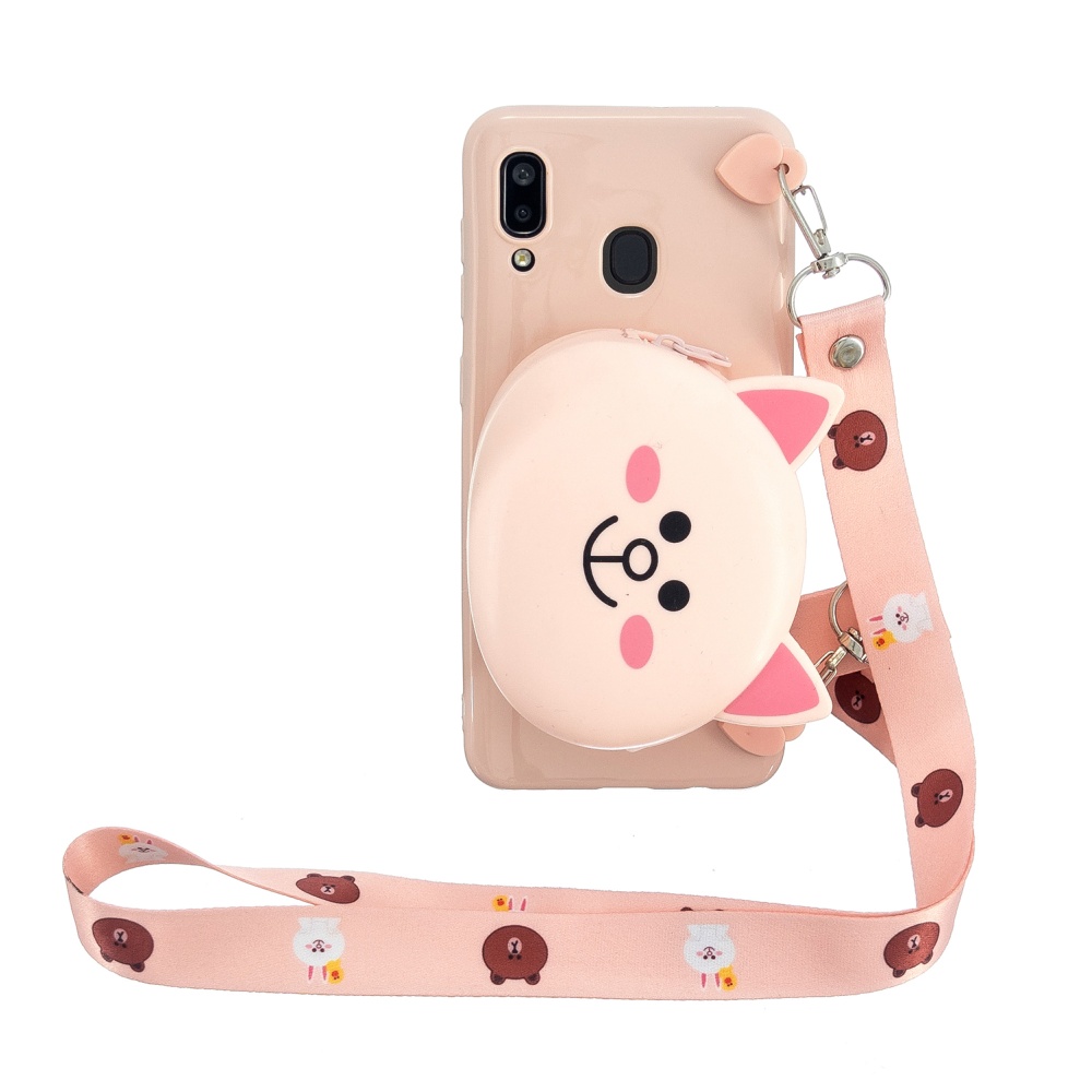 For Samsung A10/A20/A30 Case Mobile Phone Shell Shockproof TPU Cellphone Cover with Cartoon Cat Pig Panda Coin Purse Lovely Shoulder Starp P - Image 2