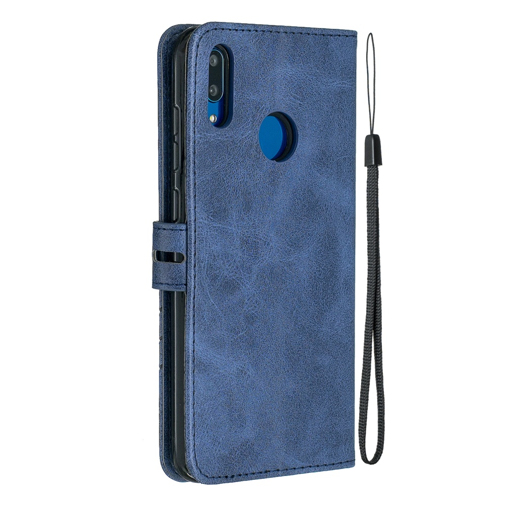 For HUAWEI Y7 2019 Denim Pattern Solid Color Flip Wallet PU Leather Protective Phone Case with Buckle & Bracket blue - Image 2