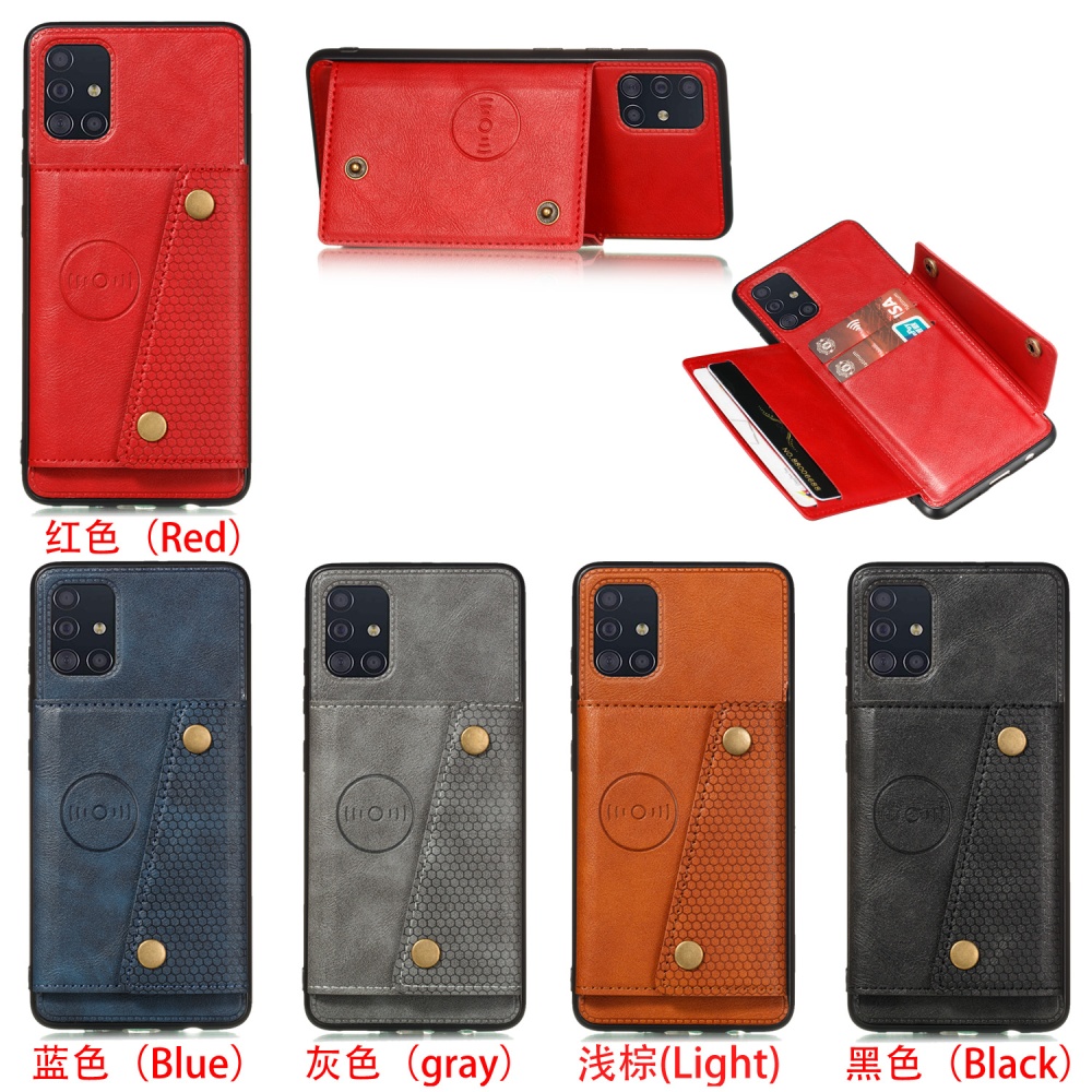 For Samsung A51 Cellphone Cover Back Case Double Buckle PU Leather with Card Slots Shell red - Image 2