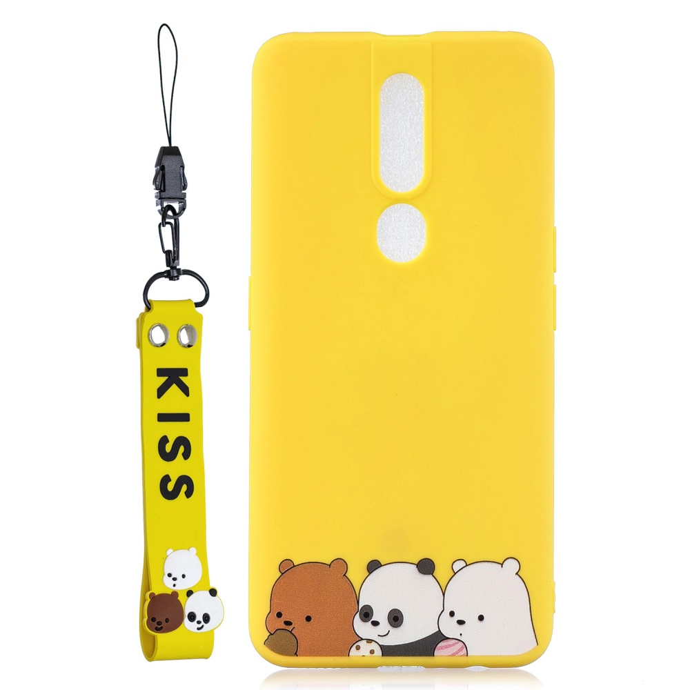 For OPPO F11 PRO Cartoon Lovely Coloured Painted Soft TPU Back Cover Non-slip Shockproof Full Protective Case with Lanyard yellow - Image 2