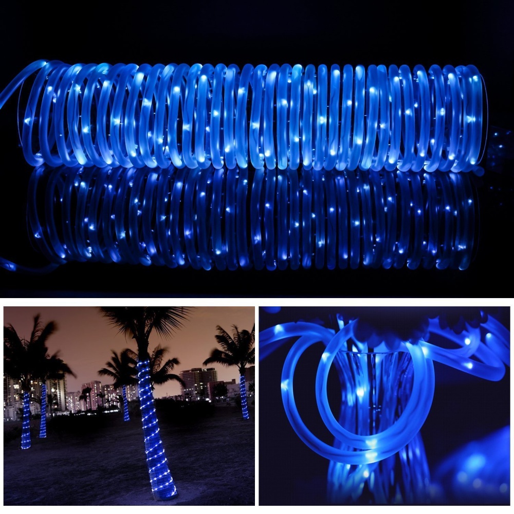 10M 100LED Waterproof Solar-powered Pipe String Lights Garden Yard Home Party Decoration blue - Image 3