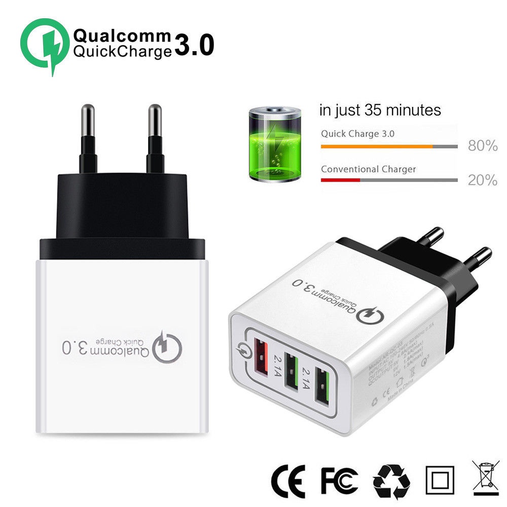 30W QC 3.0 Fast Quick Charger 3 Port USB Hub Wall Adapter gray_European regulations - Image 2