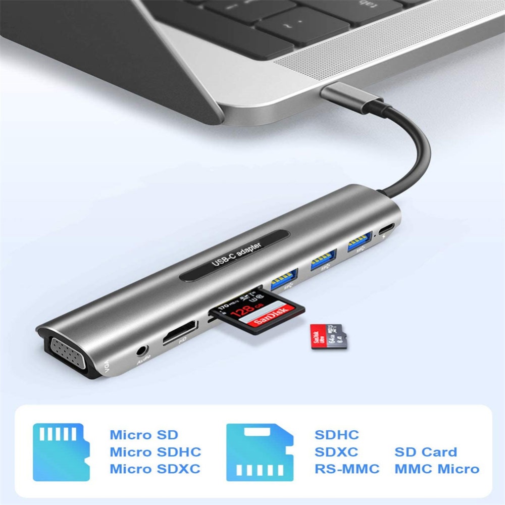 9-in-1 USB C Hub Adapter with 4k Hdmi-compatible Vga 100w Pd 3 Ports Silver Gray - Image 2