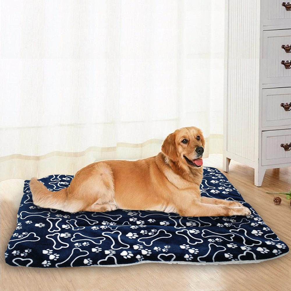 Thicker Washable Blue Bone Pattern Dog Mat Warm Pet Blanket Cushion Resting Seat bone_S - Image 2