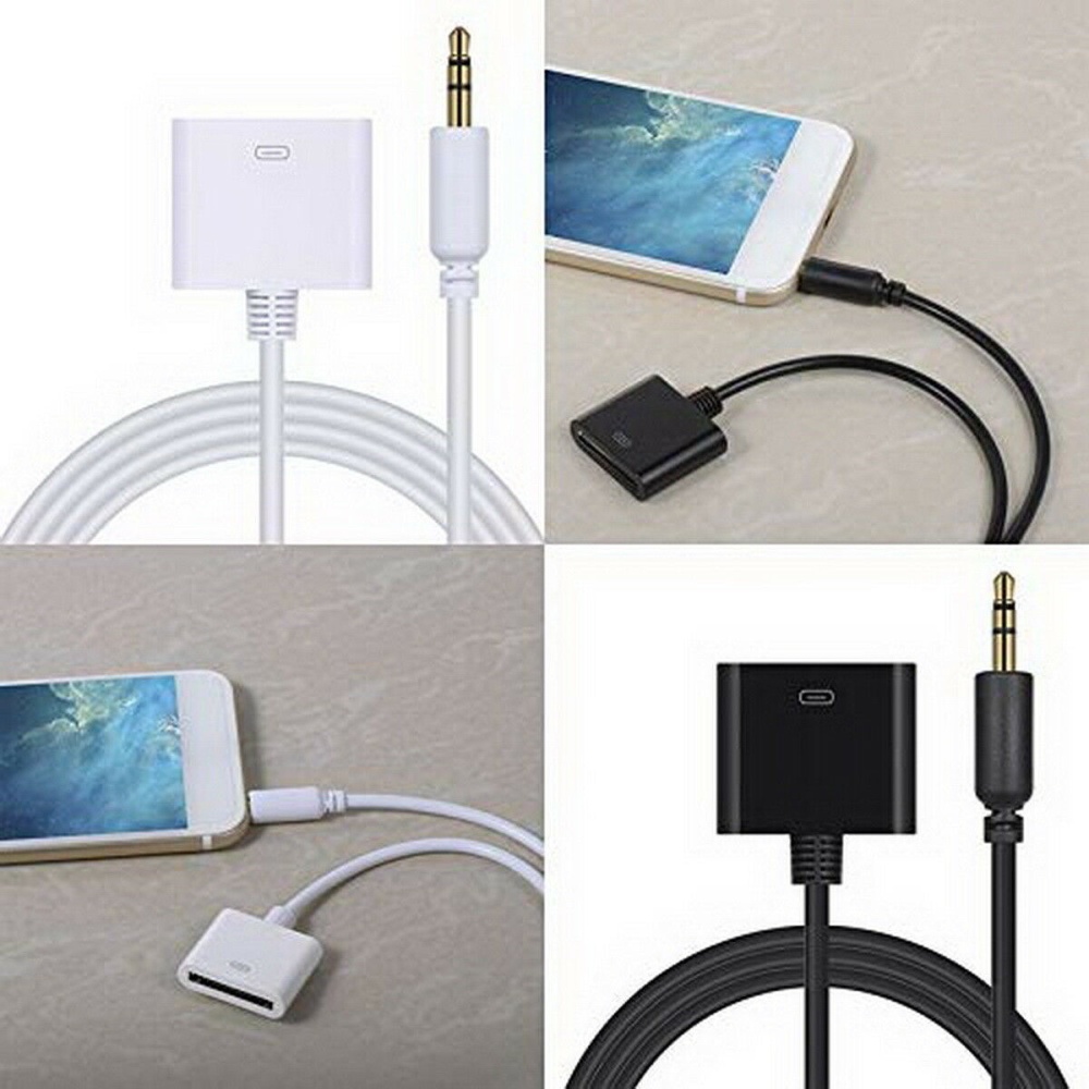 3.5mm AUX Audio Jack Cable to 30 Pin Adaptor Converter for iPod iPhone 4s Dock white - Image 2