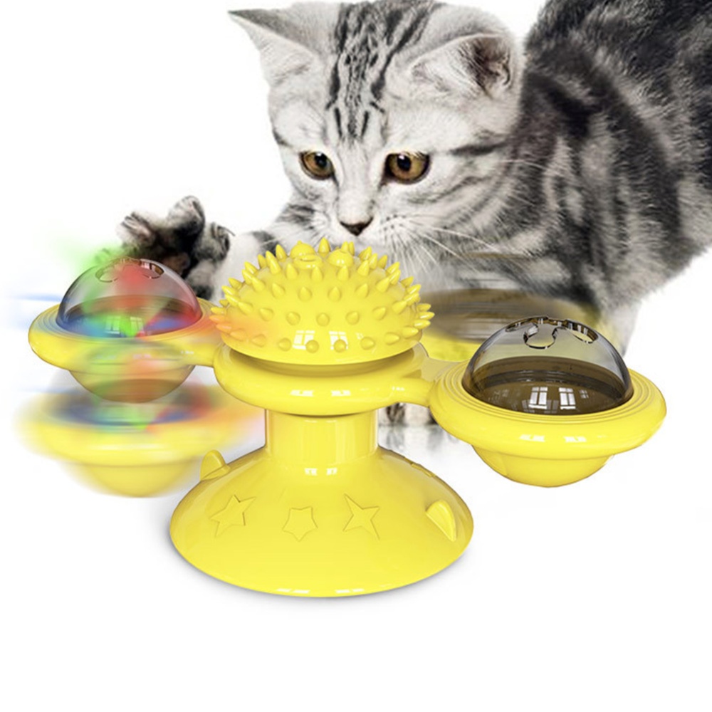 Windmill Cat Toy Interactive Turntable Massage Brush for Pet Kitty Scratching Tickle yellow