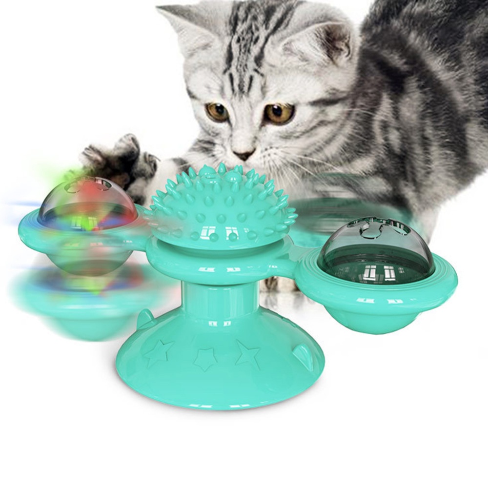Windmill Cat Toy Interactive Turntable Massage Brush for Pet Kitty Scratching Tickle Lake Blue