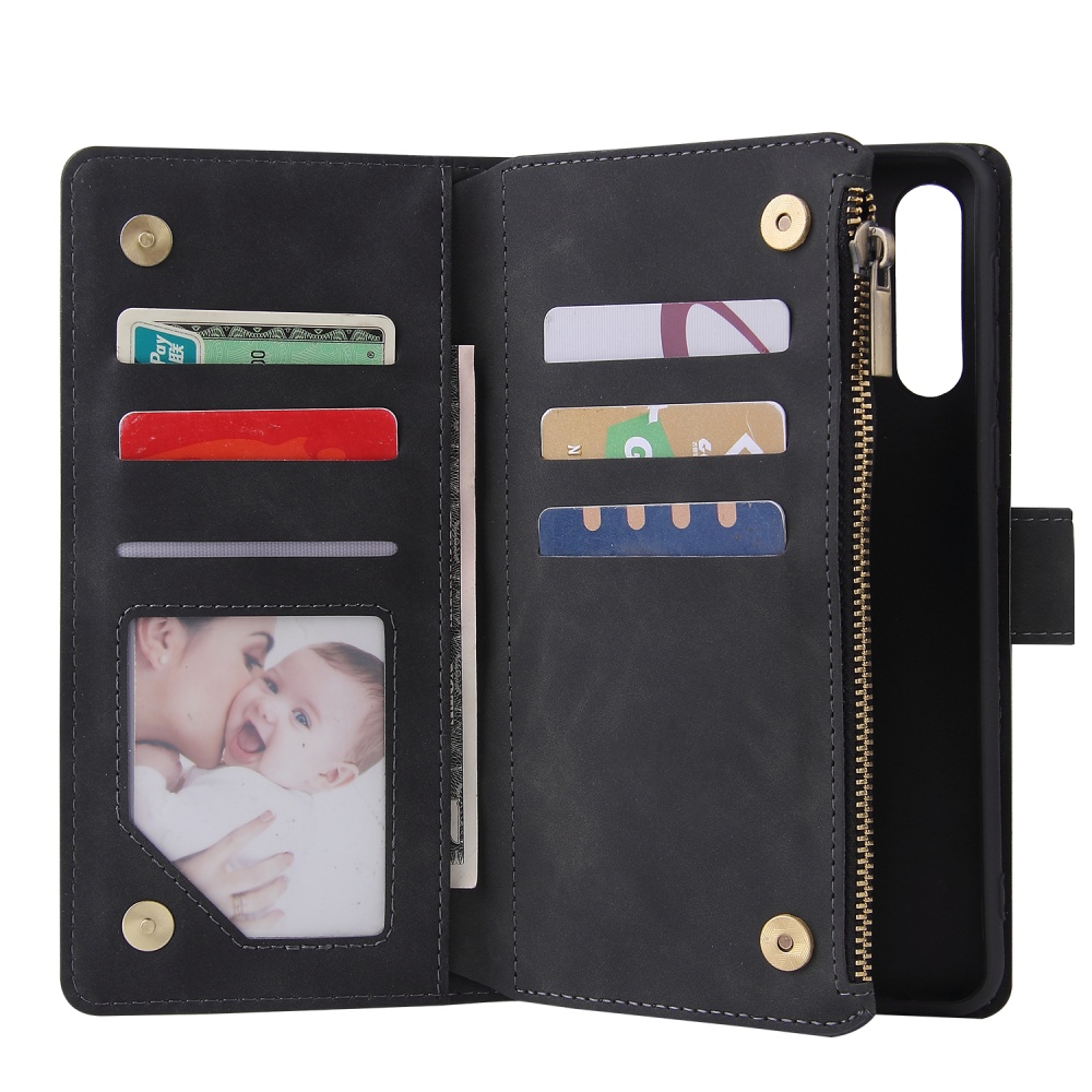 For Samsung A21 Mobile Phone Case Smartphone Shell Wallet Design Zipper Closure Overall Protection Cover 1 black - Image 2