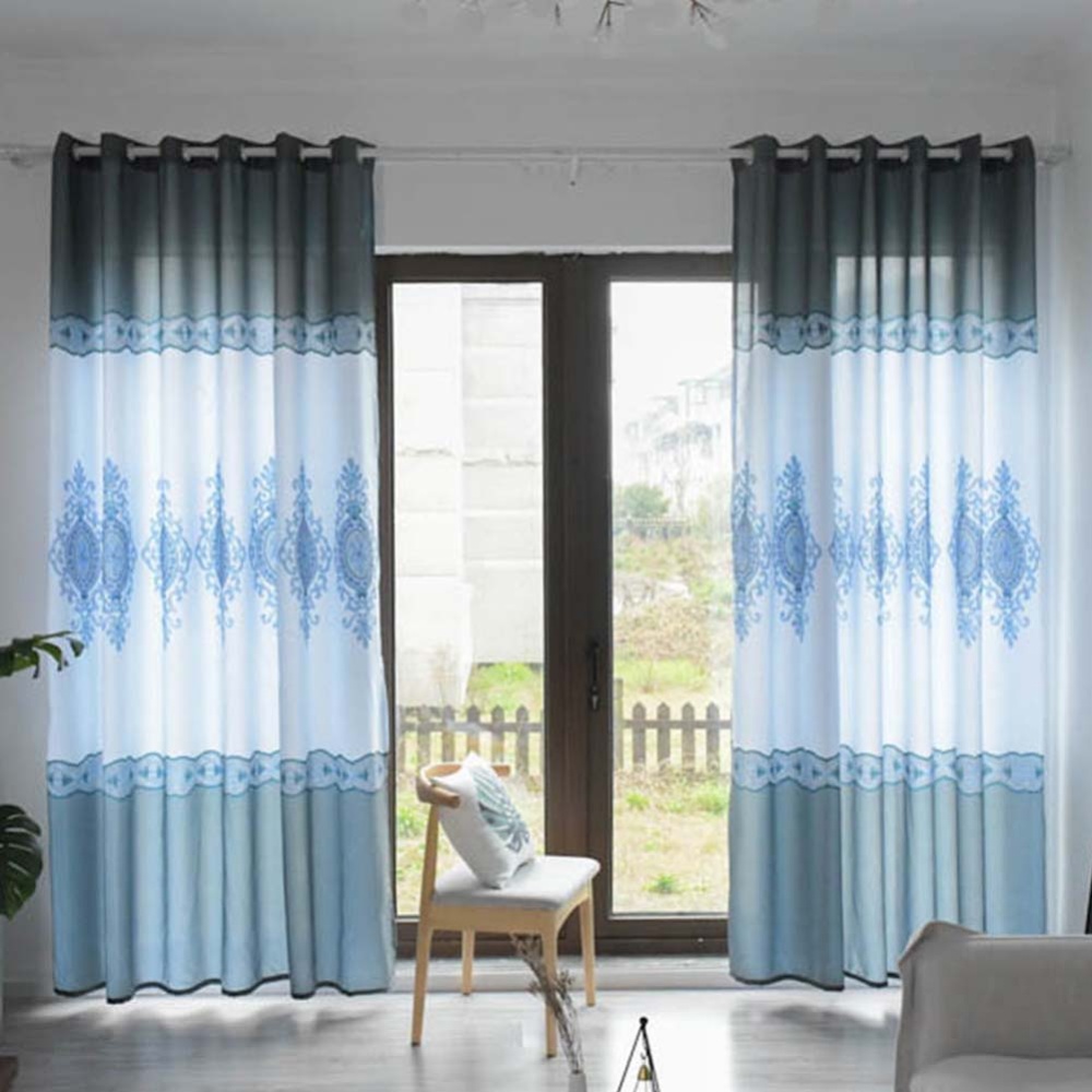 Wood Grain Shading Window Curtain for Home Living Room Bed Decoration blue_1 * 2.7 meters high