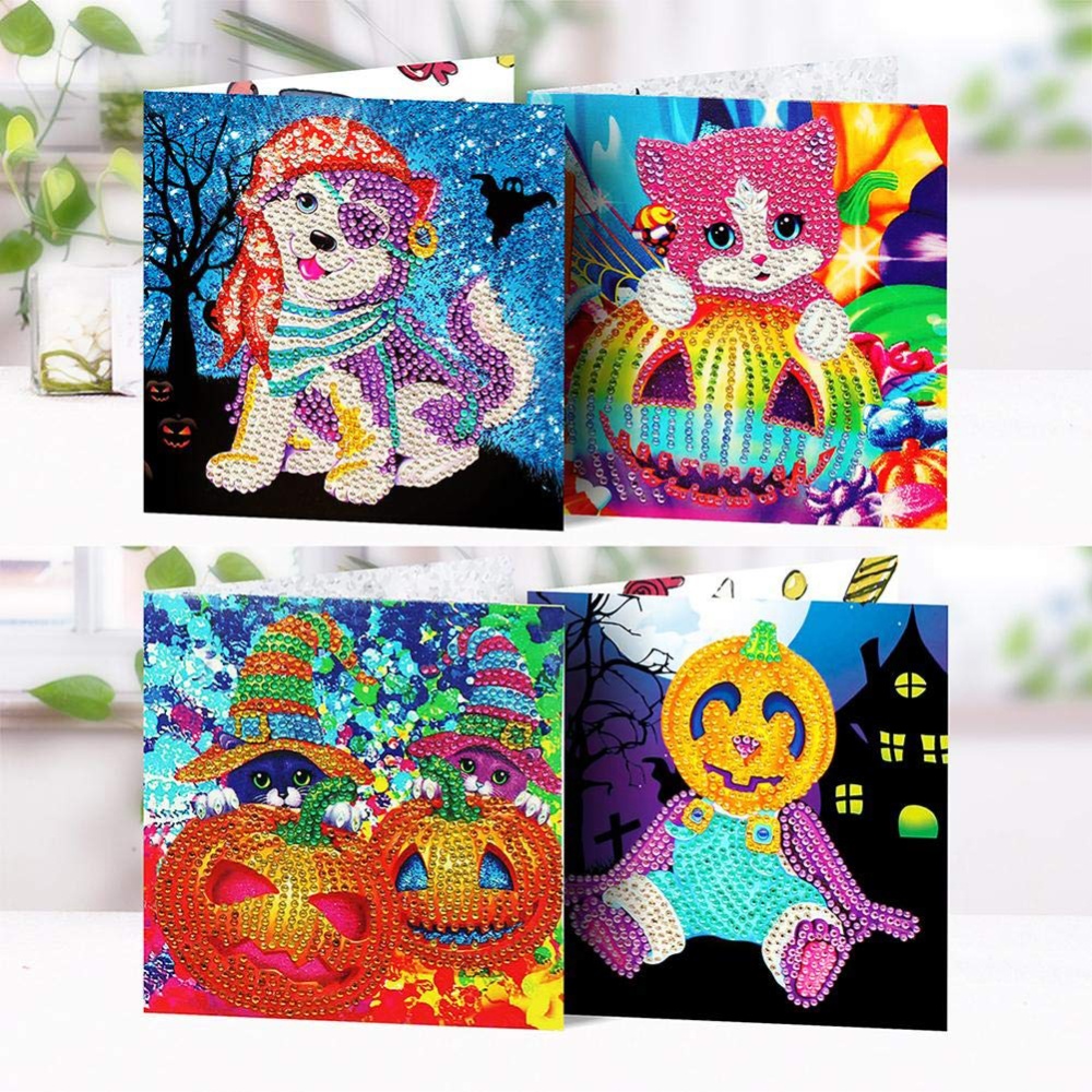 4Pcs/Set Halloween Series Diamond Painting Adults Kids Greeting Card 4 pcs / set - Image 3