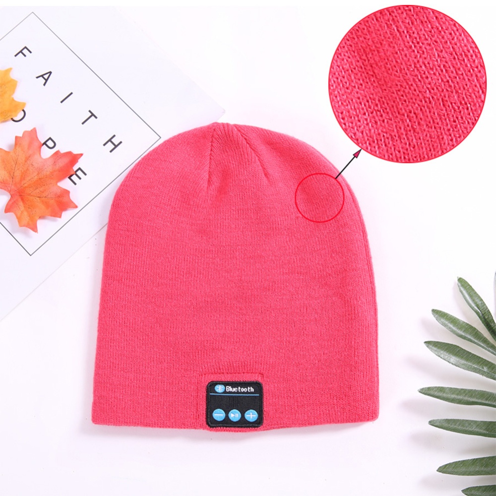 Wireless Bluetooth Smart Earphone Knitted Hat Winter Warm Cap with Mic Speaker for iOS Android red