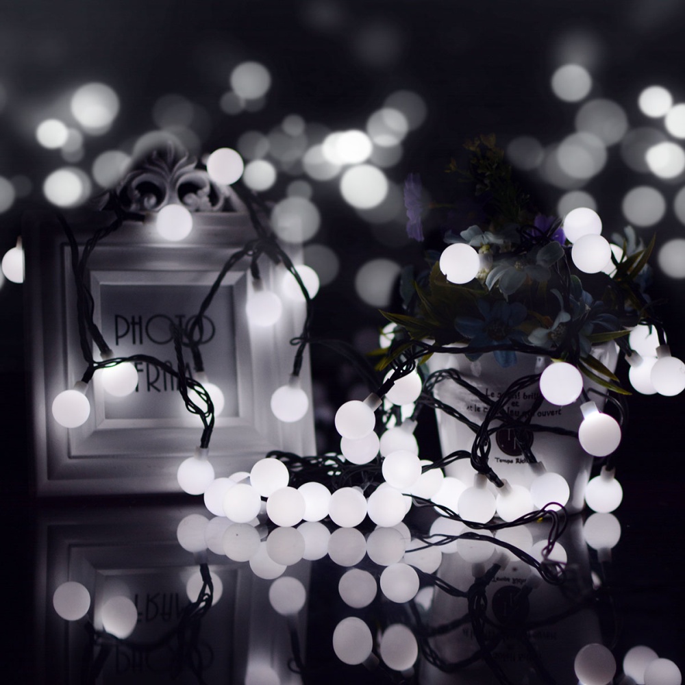 7M 50LEDs Simple Round Ball Shape Waterproof Solar String Light Lawn Lamp White light_(ME0004001)