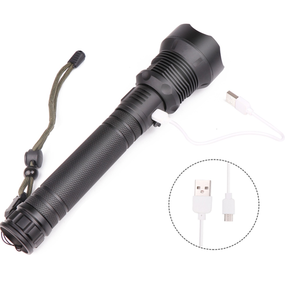 XHP70 Zoomable Focus LED Flashlight High Brightness Battery Display Torch with 2 Batteries black_2x18650 battery - Image 2