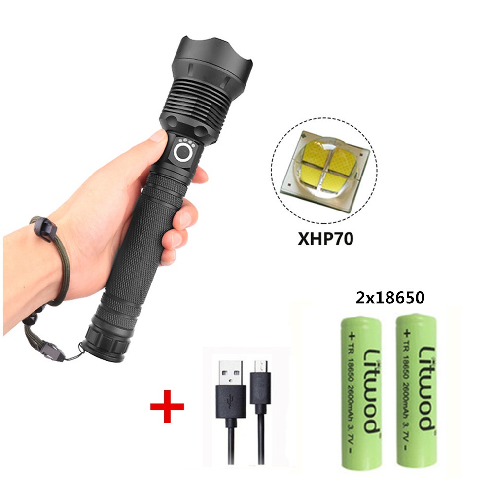 XHP70 Zoomable Focus LED Flashlight High Brightness Battery Display Torch with 2 Batteries black_2x18650 battery - Image 3