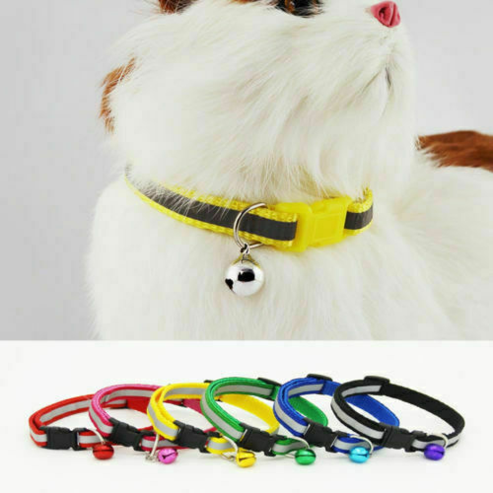 Adjustable Pet Nylon Collar Reflective Stripe with Bell for Dog Cats Yellow_1.0 - Image 2