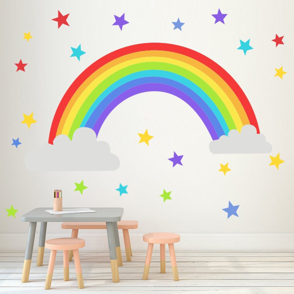 Cute Cartoon Rainbow Star Pattern Self Adhesive Wall Sticker for Kindergarten Bedroom Living Room JH1080 (26*50 cm) - Image 3