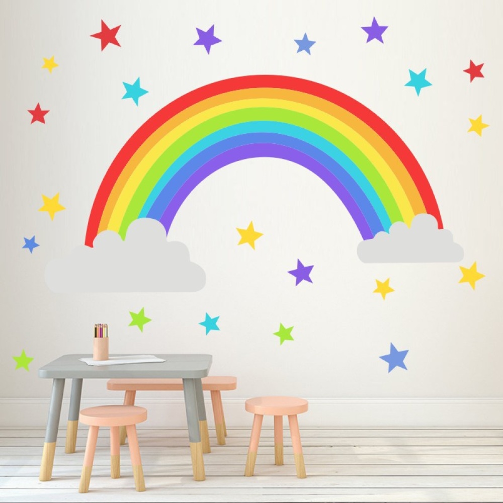 Cute Cartoon Rainbow Star Pattern Self Adhesive Wall Sticker for Kindergarten Bedroom Living Room JH1080 (26*50 cm) - Image 2