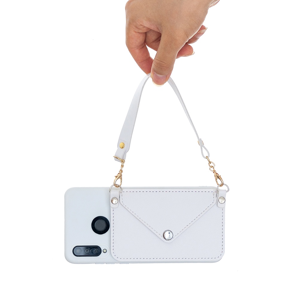 For HUAWEI P30/P30 Lite/P30 Pro Mobile Phone Cover with Pu Leather Card Holder + Hand Rope Straddle white - Image 2