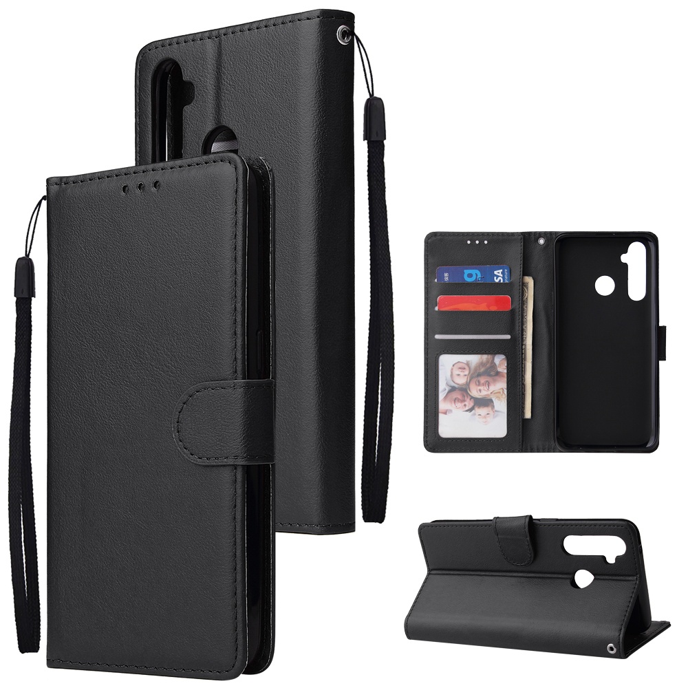 For OPPO Realme 5 Rro Cellphone Cover Buckle Closure Cards Holder Wallet Design Stand Function PU Leather Smart Shell Overall Protection bla - Image 2