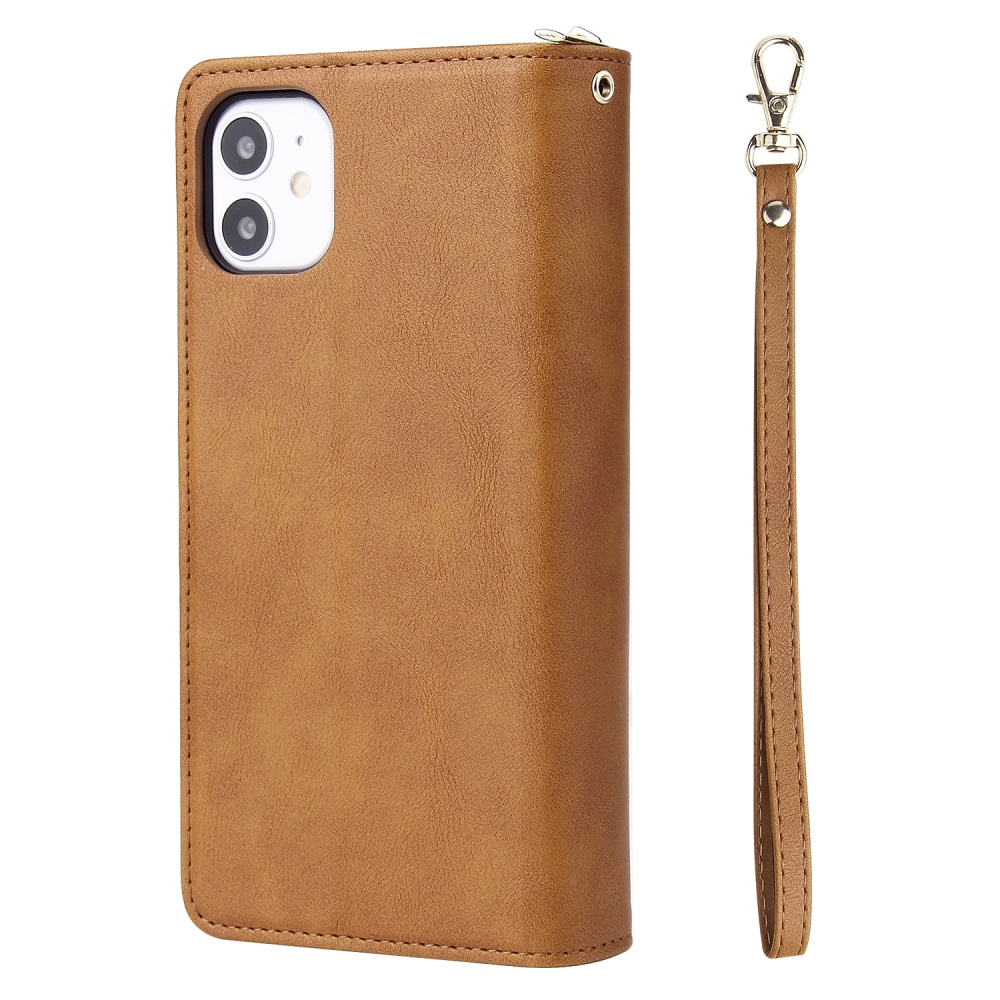 For iphone X/XS/XS MAX/11/11Pro Pu Leather Mobile Phone Cover Zipper Card Bag + Wrist Strap brown - Image 2