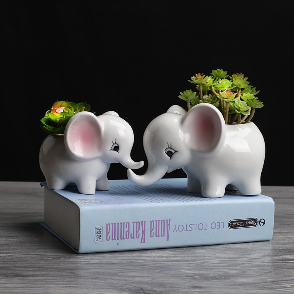 Animals Shape Ceramic Flower Pot Elephant Succulent Planter Cactus Plants Cute White Flowerpot Colorful elephant_15.7 * 8 10cm - Image 2