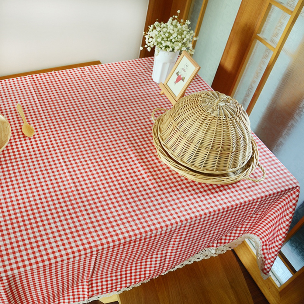 Tablecloth Plaid Red Table Cover Lace Edge Dining Cotton Linen Cloth Home Decoration plaid_140*180 - Image 2