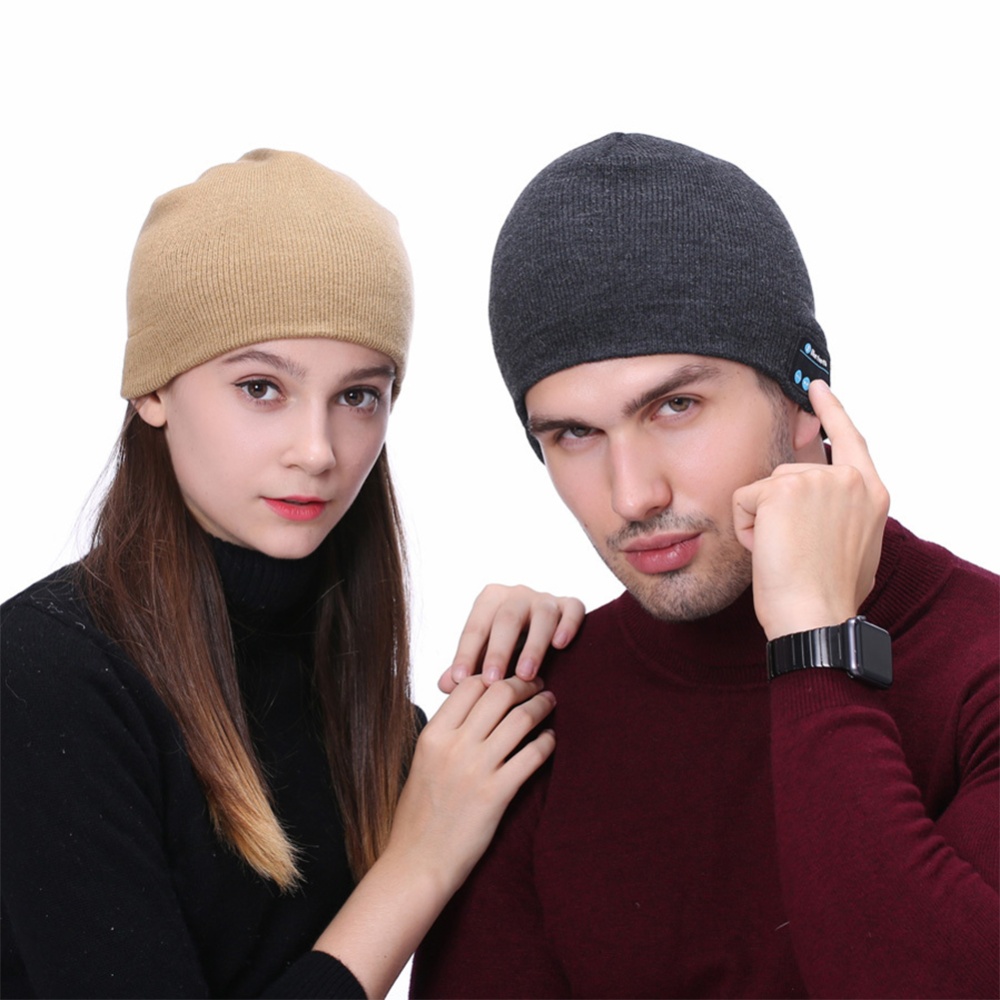 Wireless Bluetooth Smart Earphone Knitted Hat Winter Warm Cap with Mic Speaker for iOS Android blue - Image 2