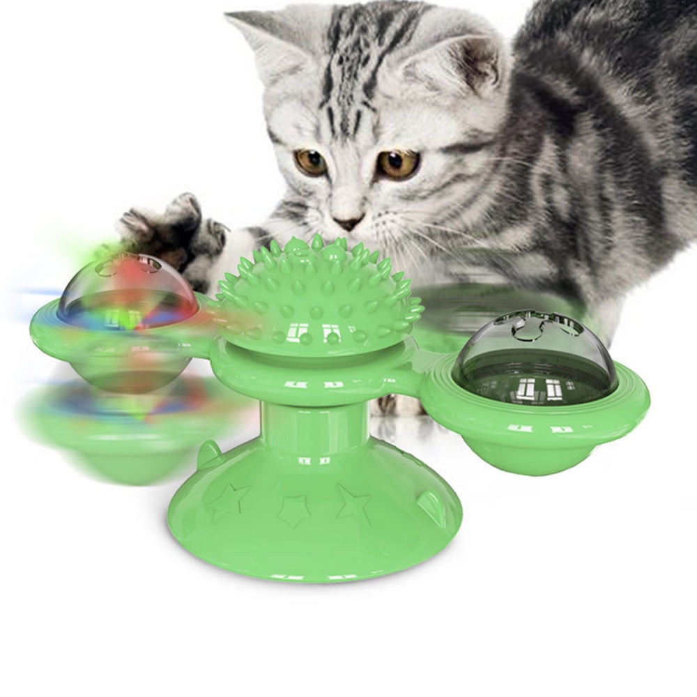 Windmill Cat Toy Interactive Turntable Massage Brush for Pet Kitty Scratching Tickle green