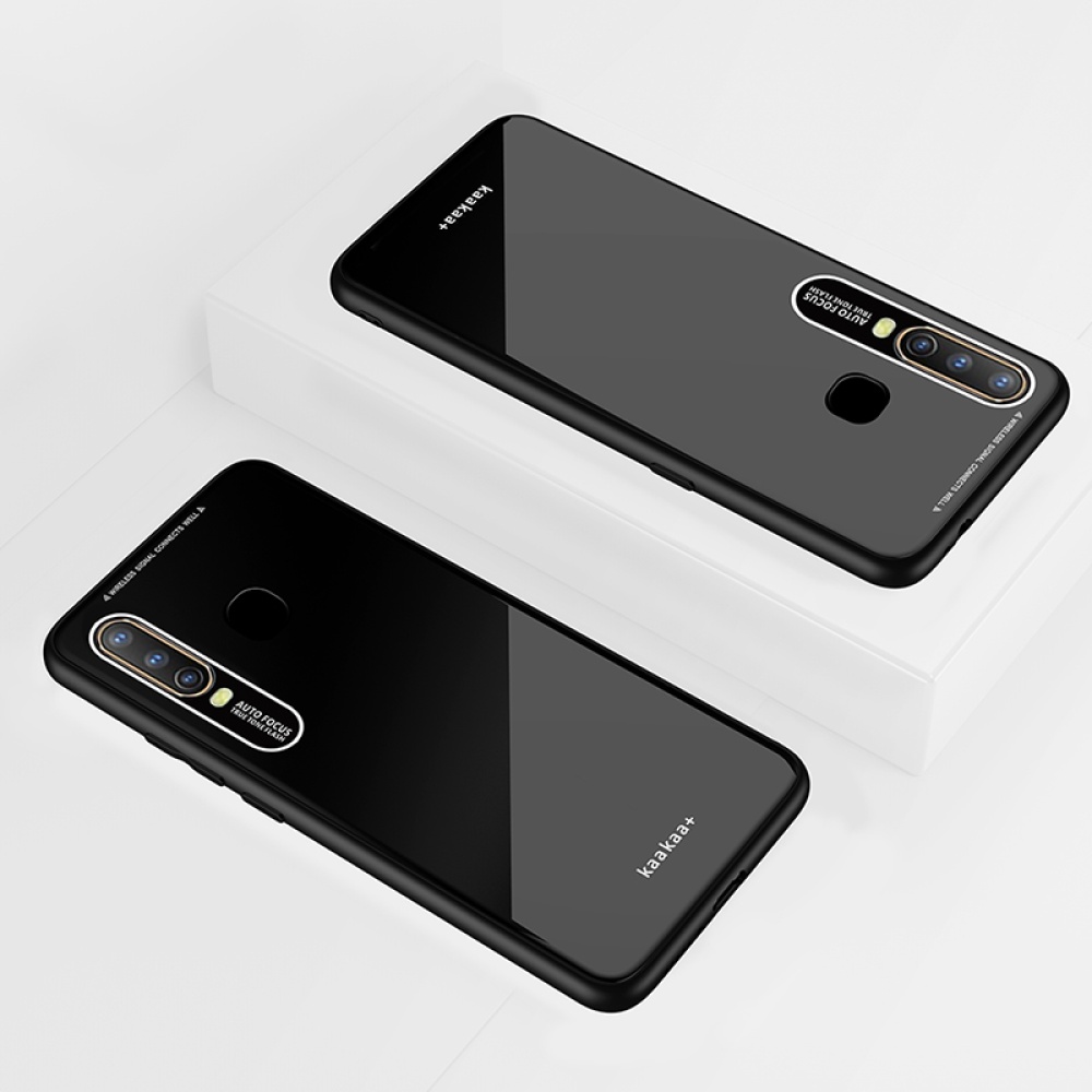 For vivo Y17 Simple Solid Color Acrylic Backboard + TPU Soft Edge Anti-scratch Anti-fall Protective Back Case black