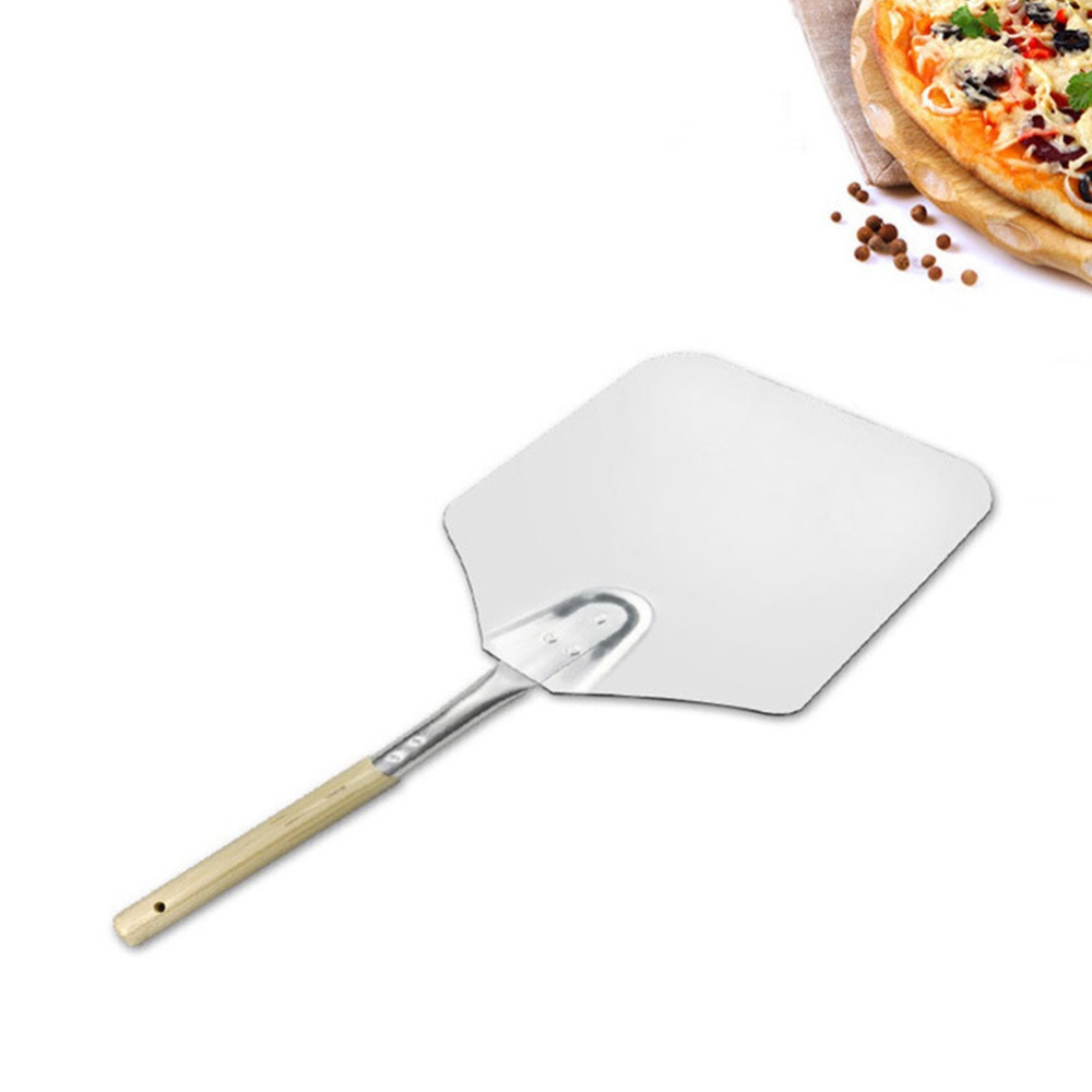 9*11 Inch Wooden Handle Aluminum Kitchen Pizza Shovel Oven Paddle Tray Baking Accessories silver_9*11 inch, full length 58cm - Image 2