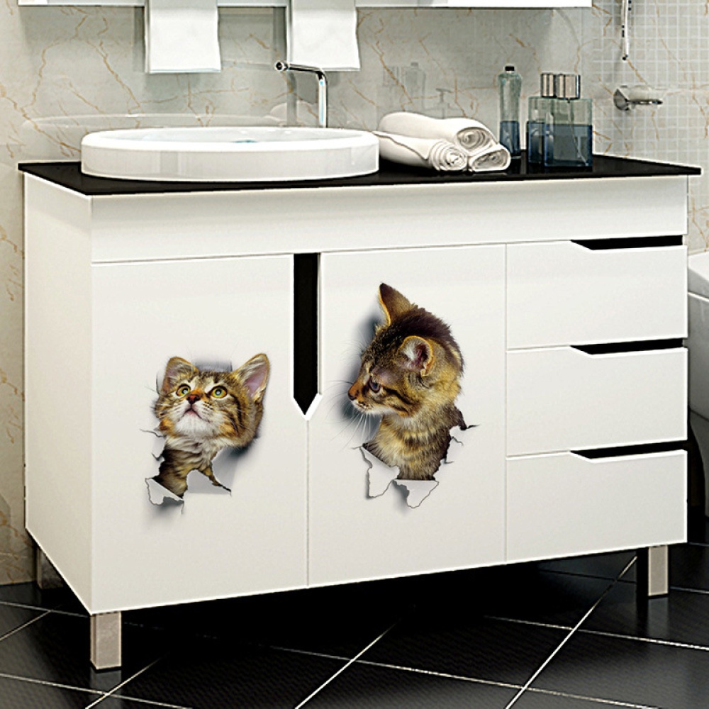 Hole View 3D Cat Wall Sticker Bathroom Toilet Living Room Home Decor Animal Vinyl Decals Poster XH2003 - Image 3