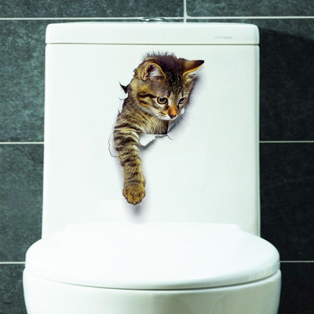 Hole View 3D Cat Wall Sticker Bathroom Toilet Living Room Home Decor Animal Vinyl Decals Poster XH2003 - Image 2