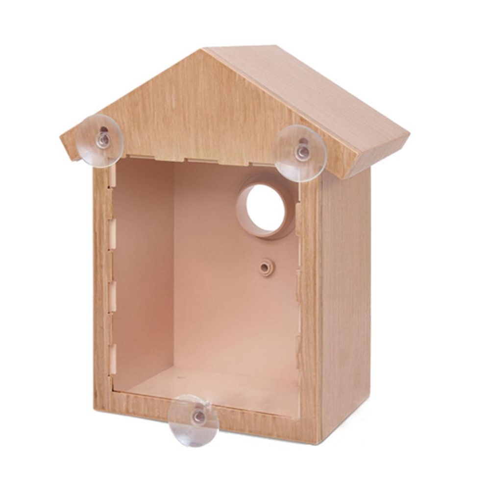 Outdoor Wooden DIY Bird Nest Cage Feeder with Suction Cup Window Decorations Wood color_L - Image 2