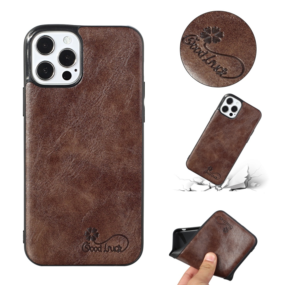 For Iphone 12 Pro Max Mobile Phone Cover Pu Waxed Leather Protective Soft Case Dark brown - Image 2