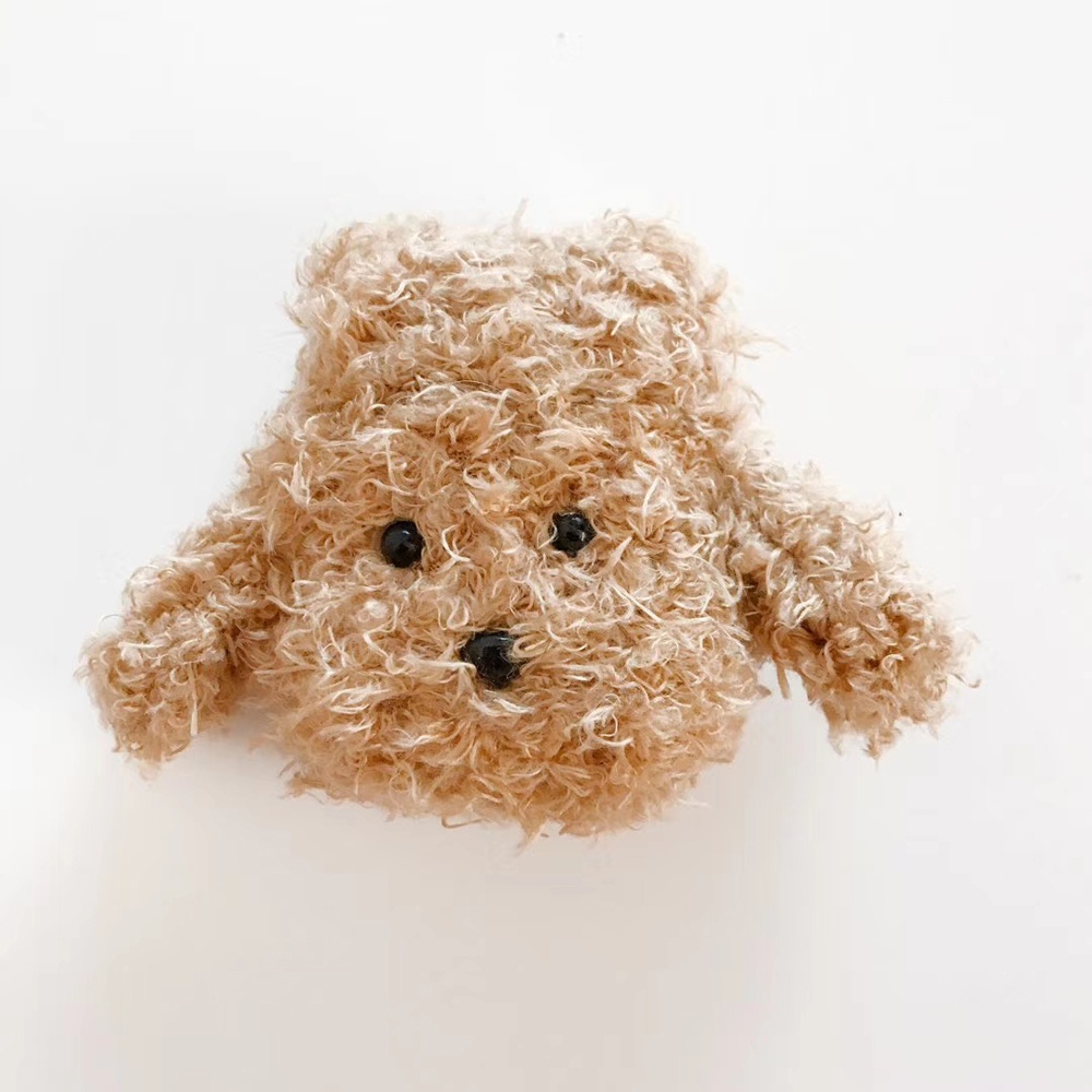 Earphone Storage Case for AirPods Knit Plush Bag Cute Cartoon Teddy Dog Shape Adorable Headphone Protector light brown
