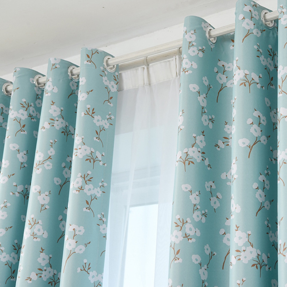 Bombax Flower Printing Curtains for Bedroom Living Room Balcony Window Shading blue_1m wide x 2m high punch - Image 3