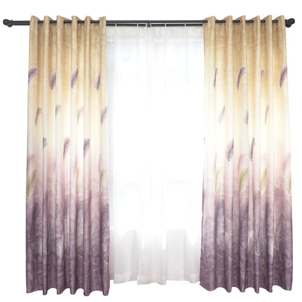 Feather Printing Window Curtains for Living Room Shade Bedroom Balcony Decoration blue_1 * 2.5m high punch - Image 3