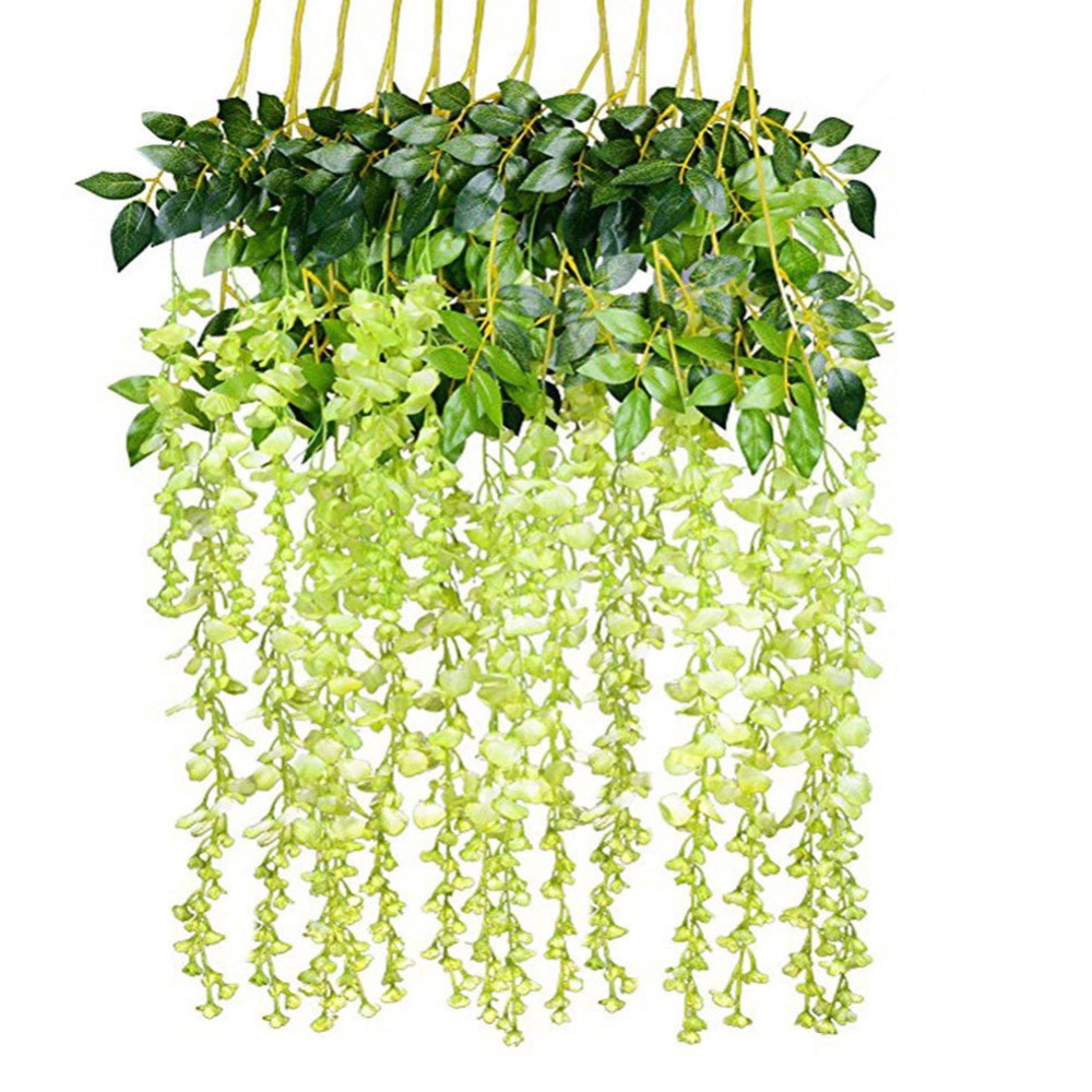 12Pcs/Set Artificial Silk Wisteria Leaf for Garden Room Wedding Decoration green