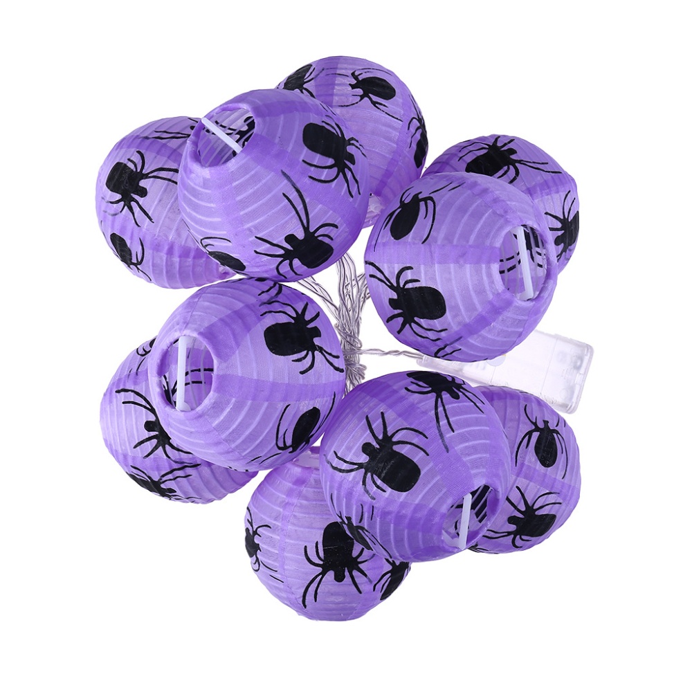 10pcs LED Halloween Purple Spider Light-emitting Paper Lantern Folding Hand-held Haunted Festival Scene Decorative Warm white - Image 3