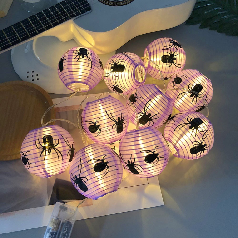 10pcs LED Halloween Purple Spider Light-emitting Paper Lantern Folding Hand-held Haunted Festival Scene Decorative Warm white - Image 2