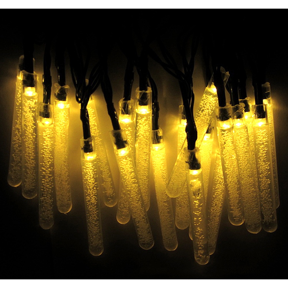 6M 30LEDs Solar Powered Bubble Icicle Hanging String Light Wedding Party Decor warm light_(ME0004502)