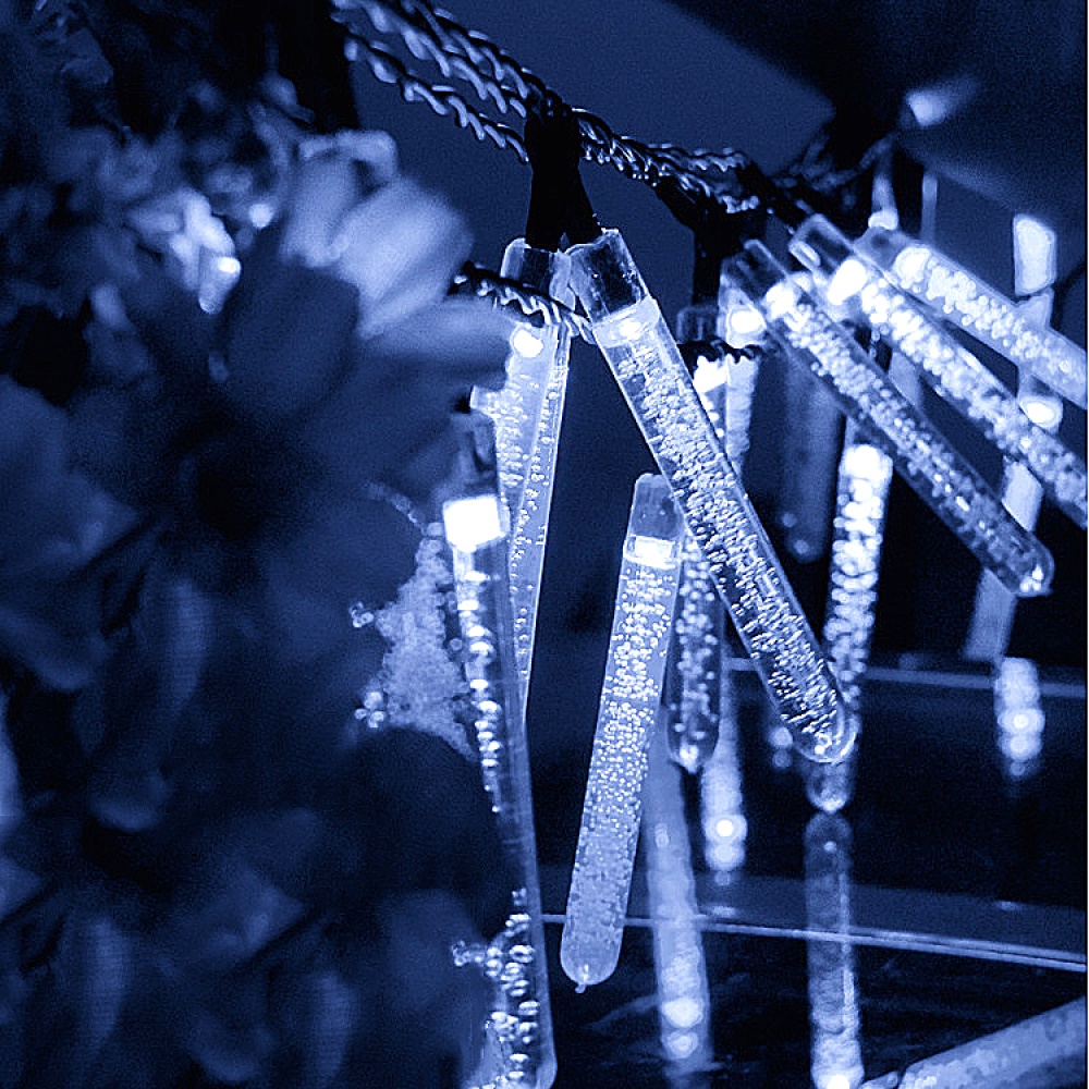 6M 30LEDs Solar Powered Bubble Icicle Hanging String Light Wedding Party Decor White light_(ME0004501)