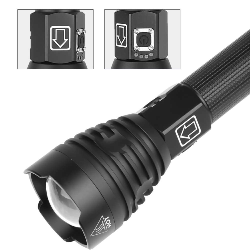 XHP90 LED 3 Modes Dimming Flashlight High Brightness USB Charging Torch with 2 Batteries black_2x18650 battery - Image 3