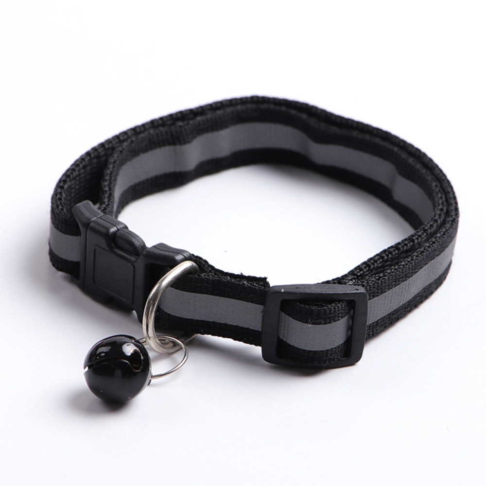 Adjustable Pet Nylon Collar Reflective Stripe with Bell for Dog Cats Black_1.0 - Image 2