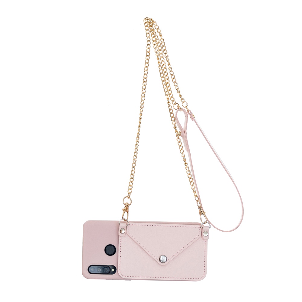 For HUAWEI P30/P30 Lite/P30 Pro Mobile Phone Cover with Pu Leather Card Holder + Hand Rope Straddle Pink - Image 2