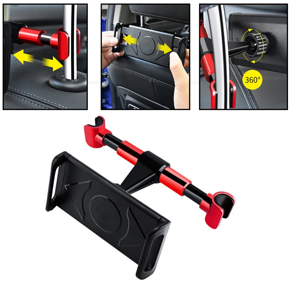 Car Headrest Mount Tablet Holder Stand Cradle 360-degree Rotation Seat Back Pillow Bracket Red - Image 2